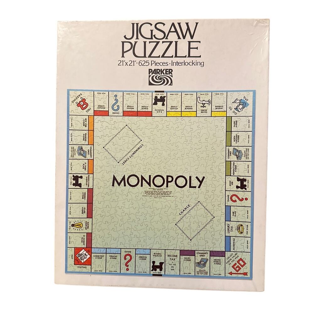 Vintage Parker Brothers Monopoly Jigsaw Puzzle 21" x 21" 625 Piece Collectible